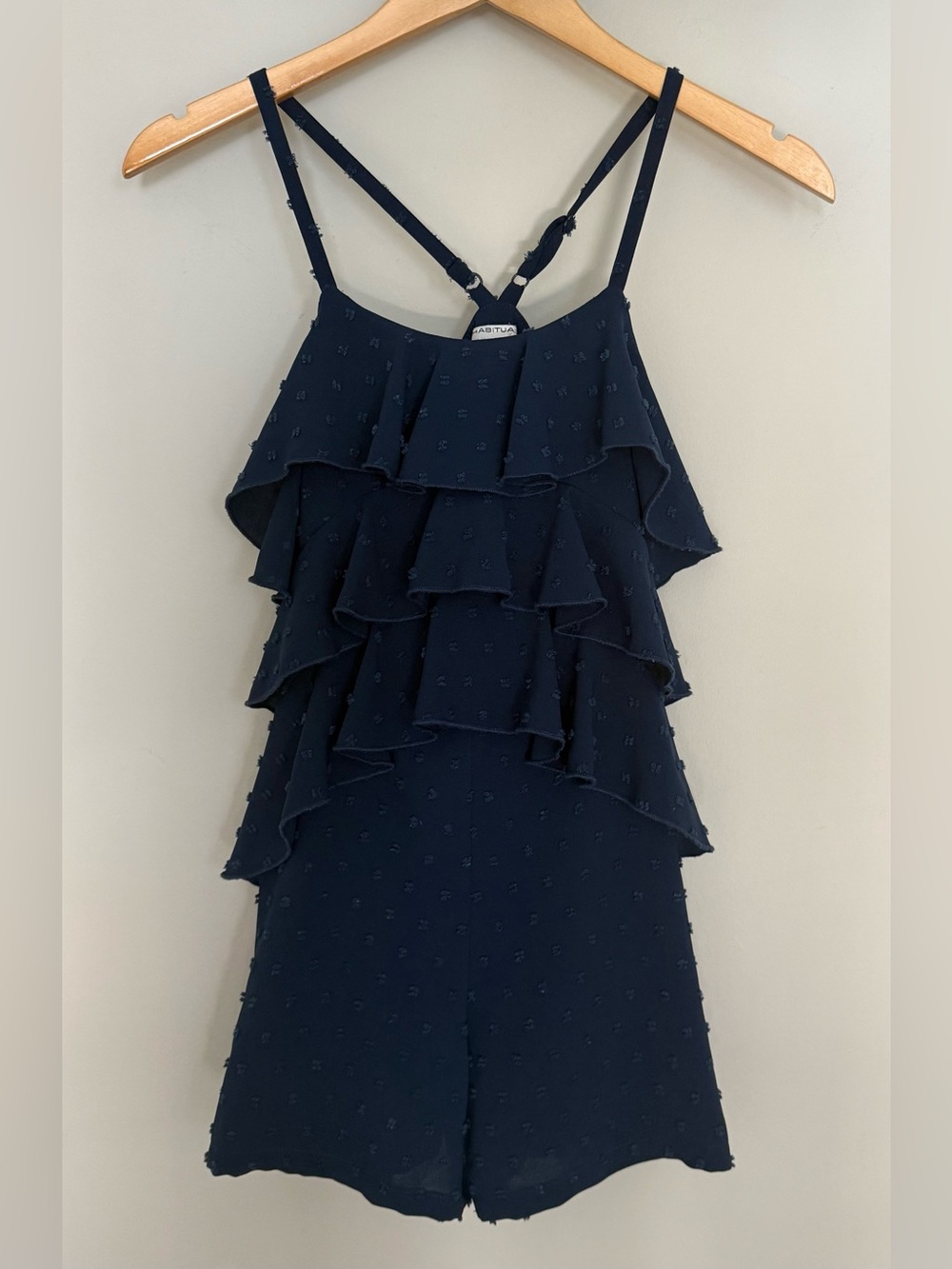 HABITUAL Kids Girls Navy Blue Swiss Dot Tiered Ruffle Romper - Size 12